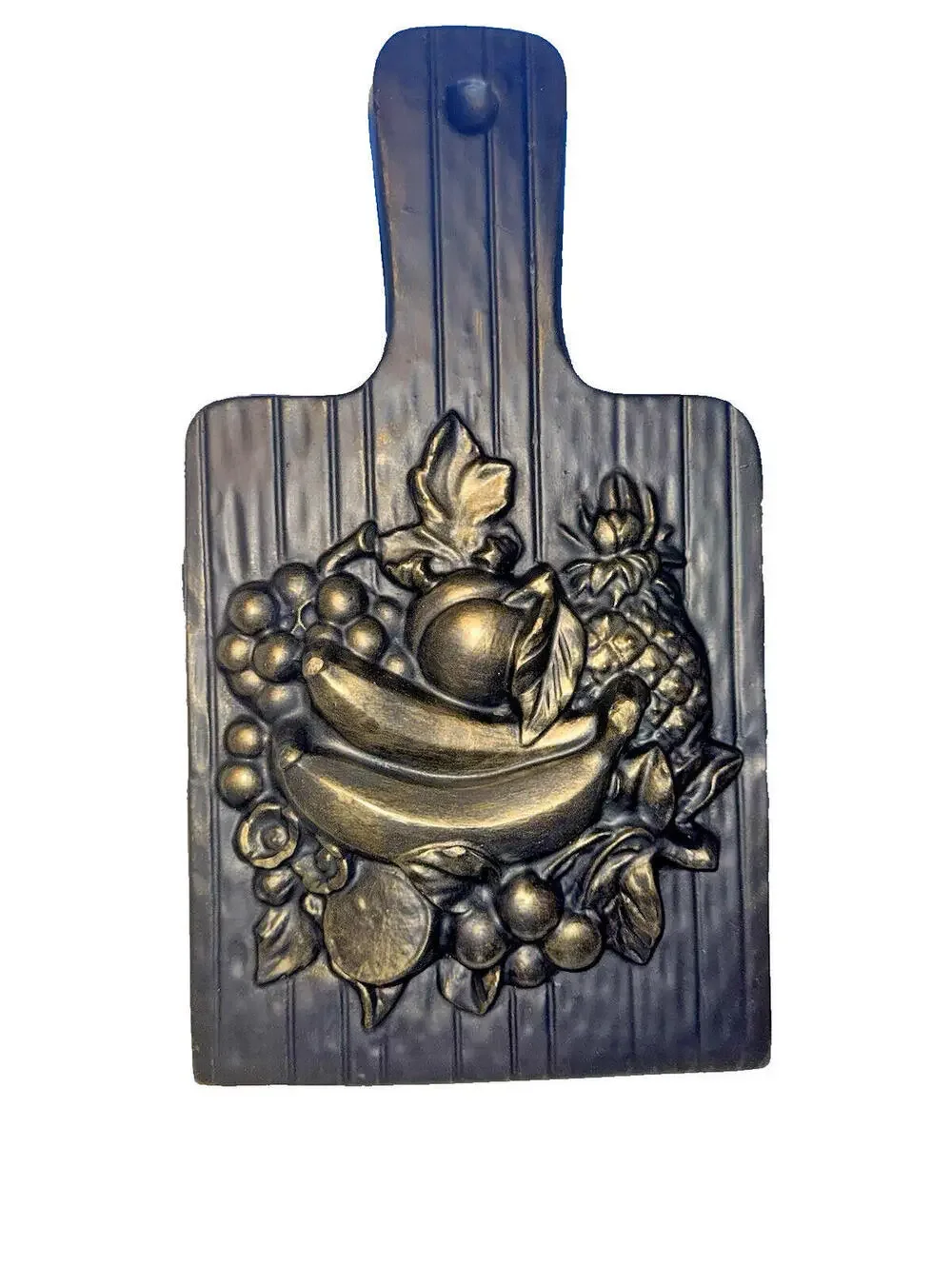 Vintage chalkware cutting board wall hanging; moody kitchen decor